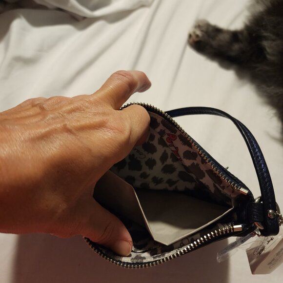 Rare color NWT Coach Poppy blue jean Sequined XL Spotlight Wristlet Clutch Purse - Picture 3 of 6